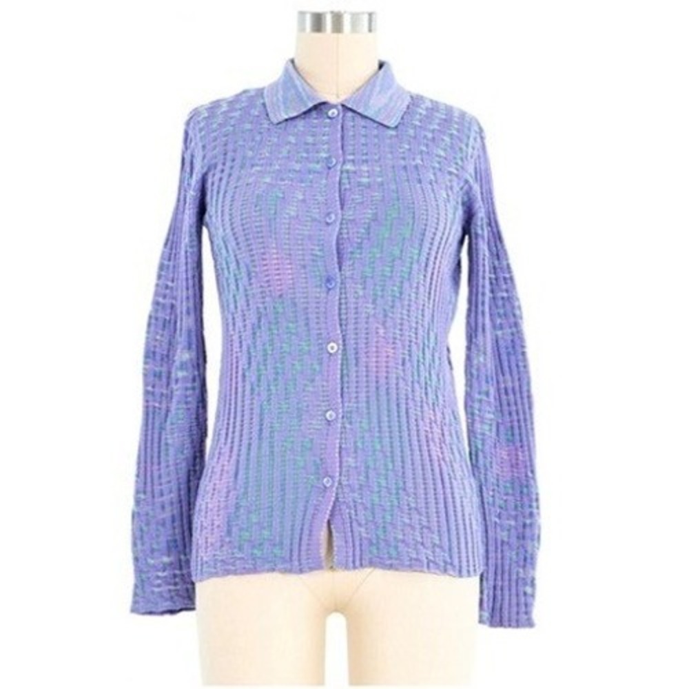 Missoni Purple Multi Cardigan Button Front Dimensional Knit Italy Size M Vintage